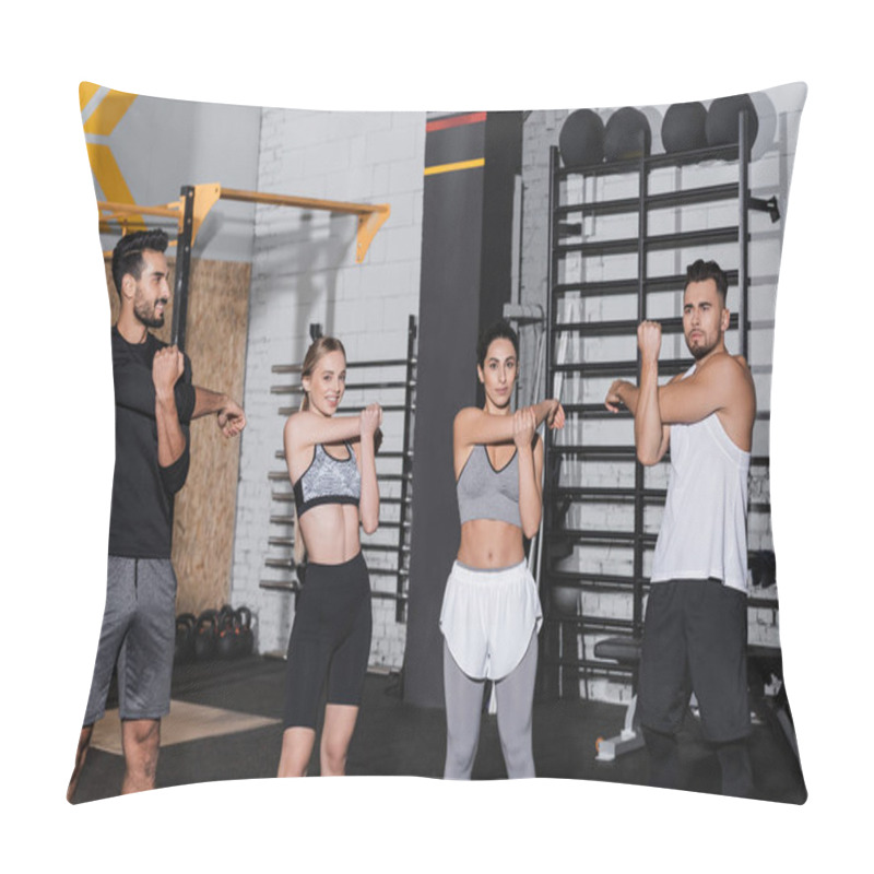 Personality  Smiling Interracial People Training In Sports Center  Pillow Covers