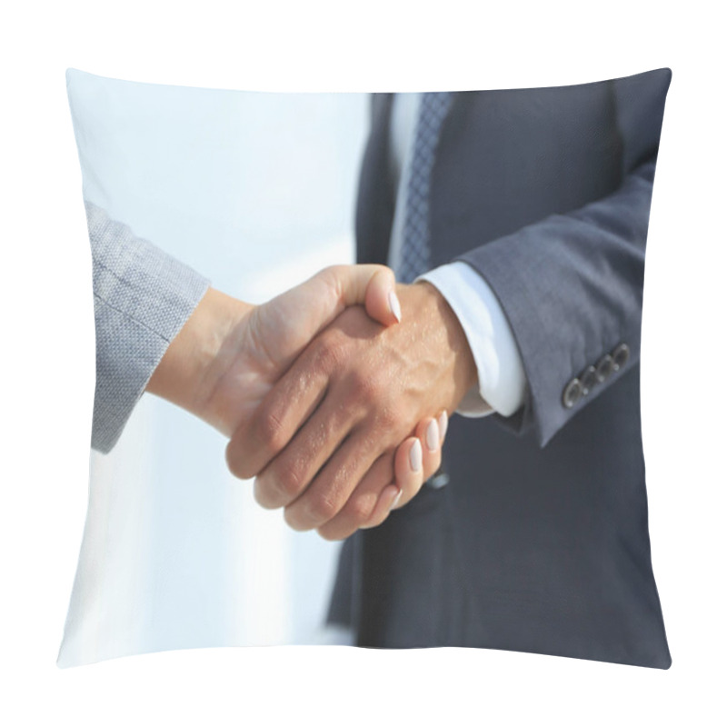 Personality  Excited Smiling Businessman Handshaking Partner At Meeting, Pillow Covers