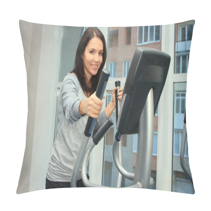 Personality  Young Woman Doing Exercise On A Elliptical Trainer Pillow Covers