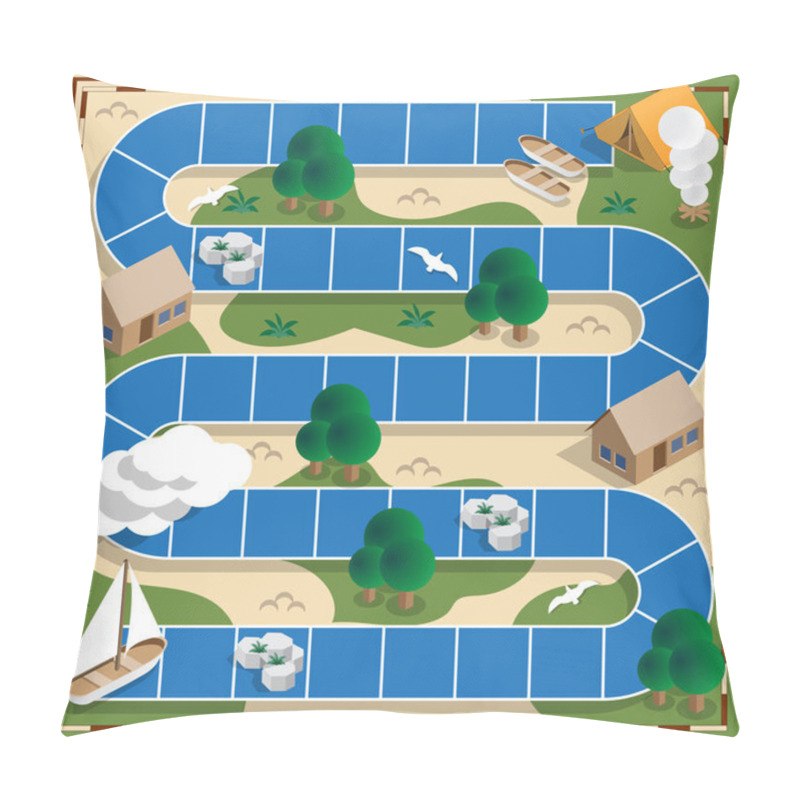 Personality  Camping On The River. Child Game. Isometric. Vector Illustration. Pillow Covers