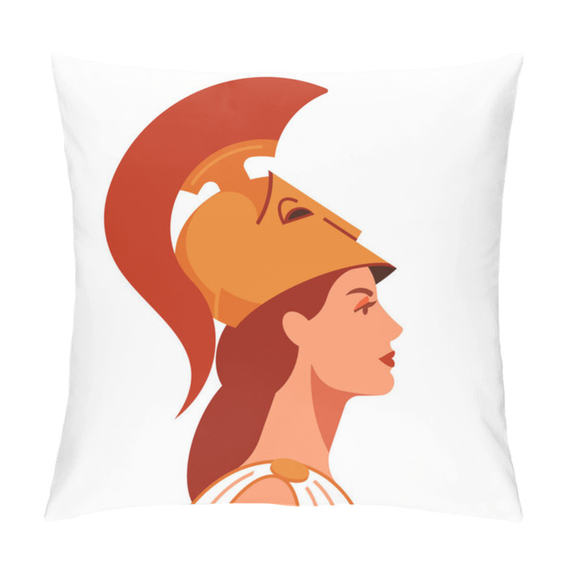 Personality  Pallas Athena. Greek Goddess Of Wisdom, Warrior, One Of The Gods Of Mount Olympus. Portrait Of Beautiful Woman In Antique Greek Helmet. Vector Illustration For Banner, Cover, Poster. Pillow Covers