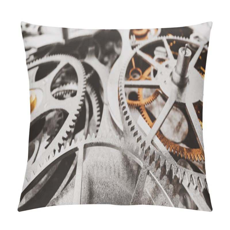 Personality  Gears And Cogs In Clockwork Watch Mechanism. Craft And Precision - Elegant Detailed Stainless Steel And Metal. 3D Illustration Pillow Covers