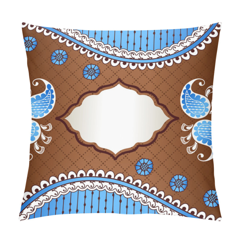 Personality  Brown & Blue Banner Inspired By Indian Mehndi Designs Pillow Covers