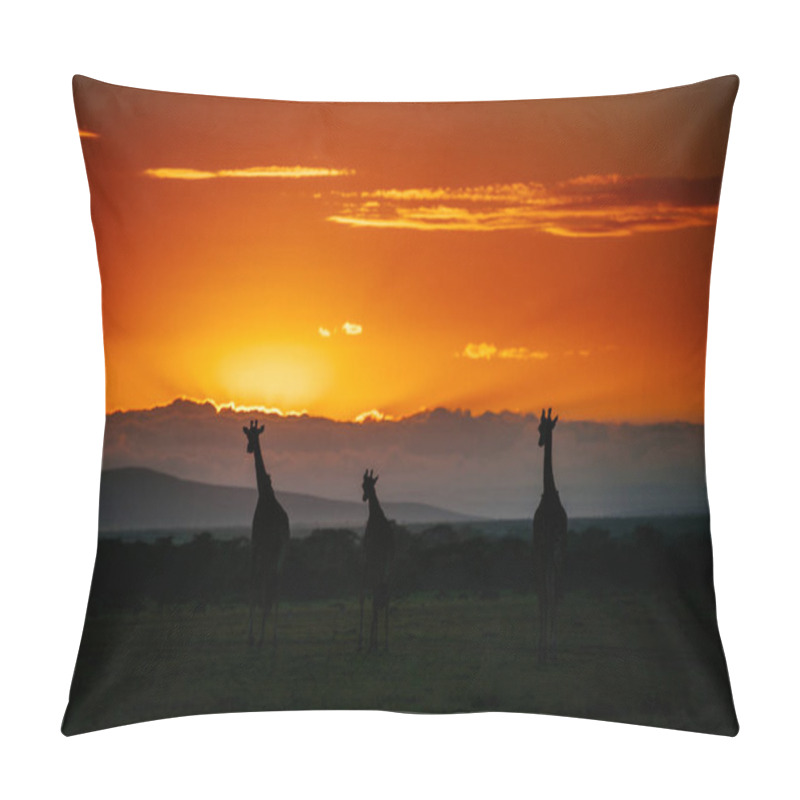 Personality  Silhouettes Of Giraffes On Sunset Pillow Covers