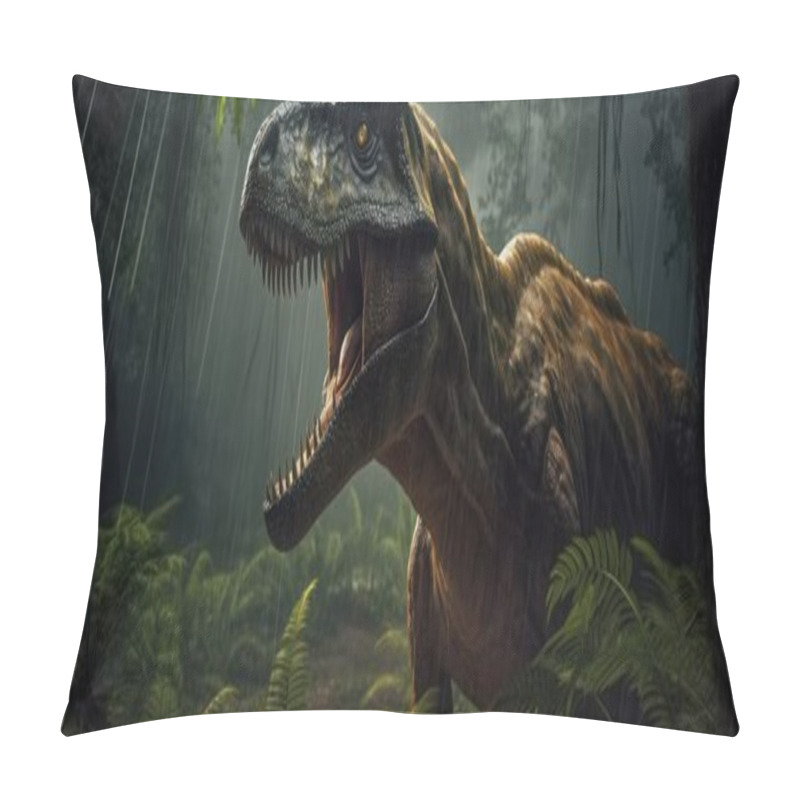 Personality  Tyrannosaurus Or T-Rex Staring Out From The Jungle Burst With Cinemeatic Light Pillow Covers