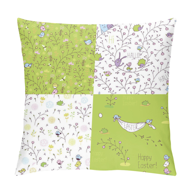 Personality  Set Of Spring Seamless Patterns. Stylized Animals And Nature. Pillow Covers