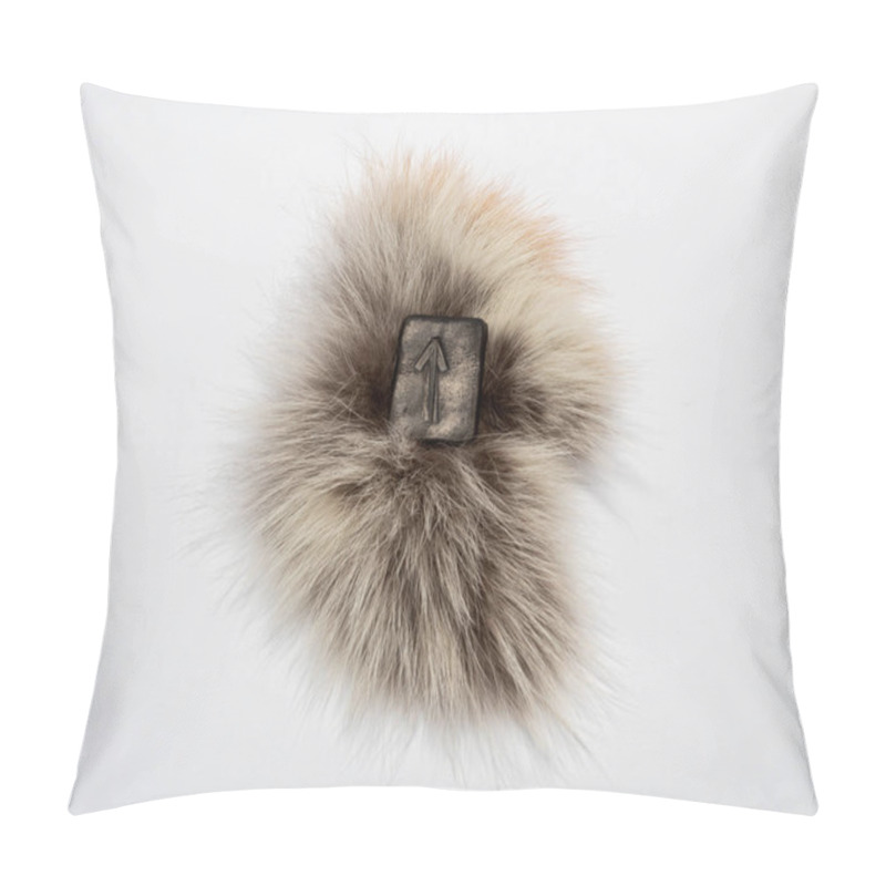 Personality  Norse Rune Teihwaz (Tihwaz,Tyr), Isolated On Fur And White Background. Law, Order, Protection, Nobility, Courage. The Rune Is Associated With The Scandinavian God Tur. Pillow Covers