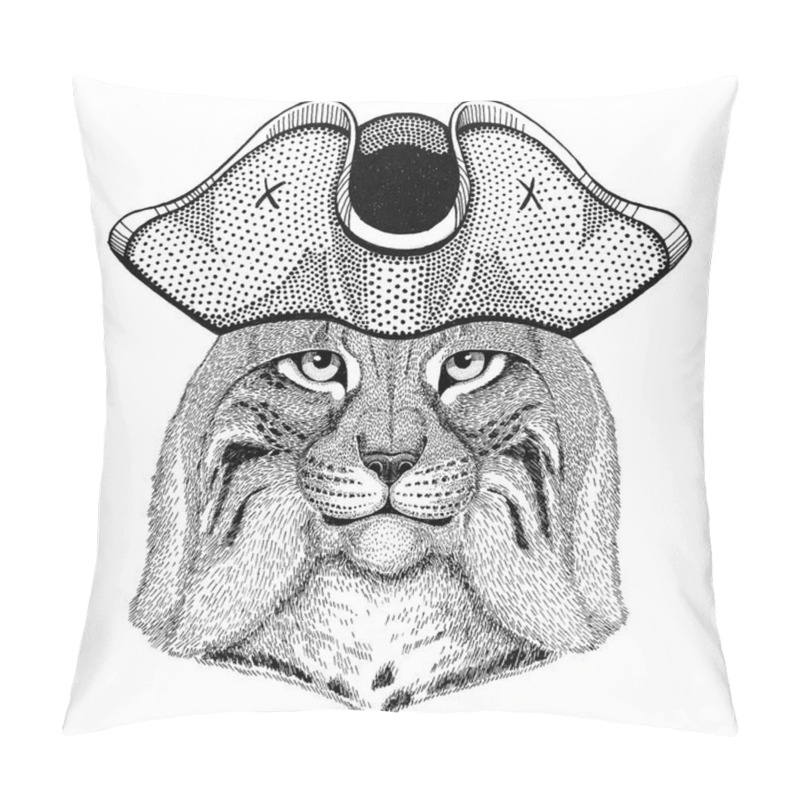 Personality  Wild Cat Lynx Bobcat Trot Wearing Pirate Hat Cocked Hat, Tricorn Sailor, Seaman, Mariner, Or Seafarer Pillow Covers