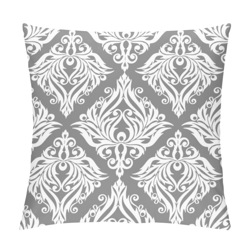 Personality  Seamless Graphic Pattern, Floral White Ornament Tile On Gray Background, Texture, Design Pillow Covers