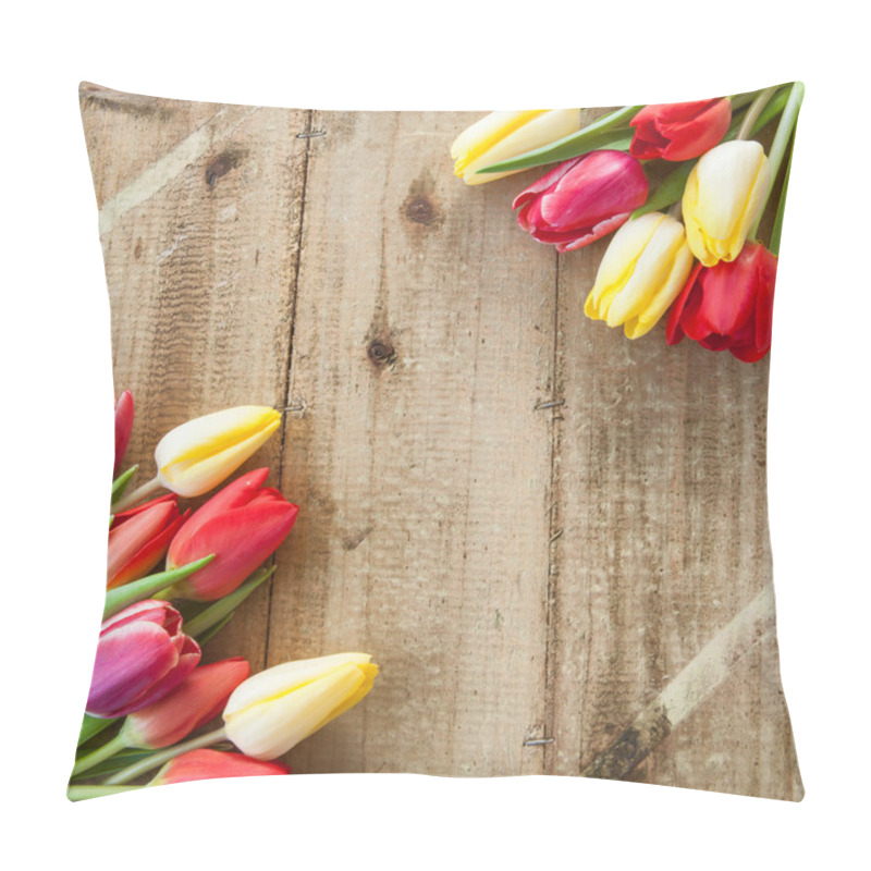 Personality  Fresh Tulips On Wooden Background Pillow Covers