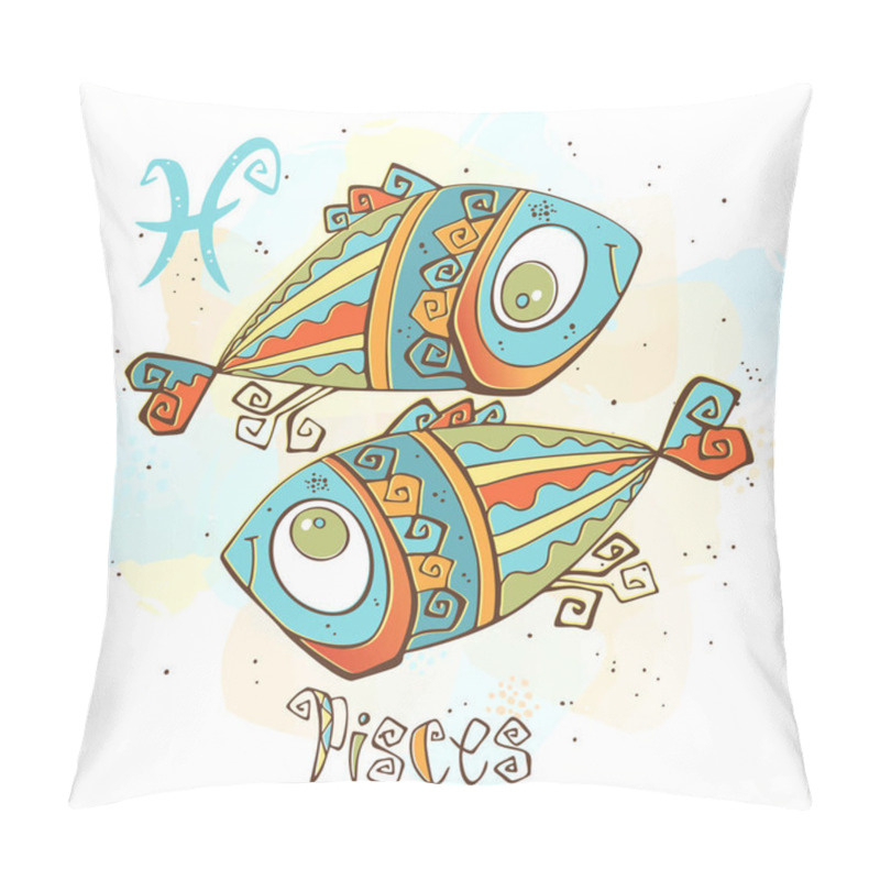 Personality  Children's Horoscope Icon.  Pisces . Astrological Symbol As Cartoon Character. Pillow Covers