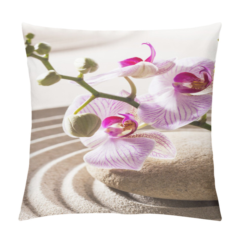 Personality  Orchids And Pebble In Sand For Concept Of Femininity Or Wellbeing Pillow Covers