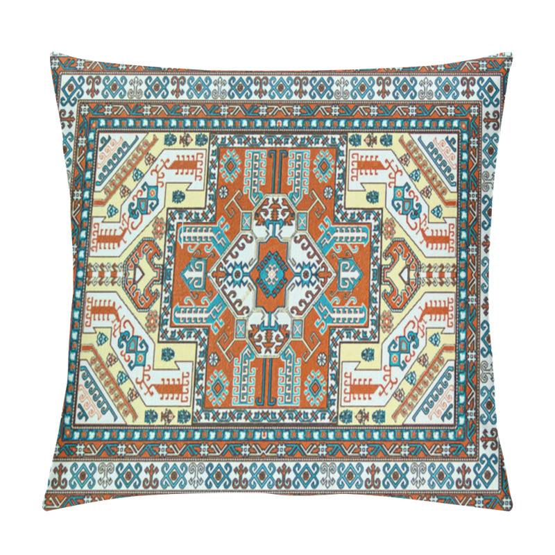 Personality  Colorful Oriental Pixel Mosaic Rug With Traditional Folk Geometric Ornament. Carpet Border Frame Pattern. Pillow Covers