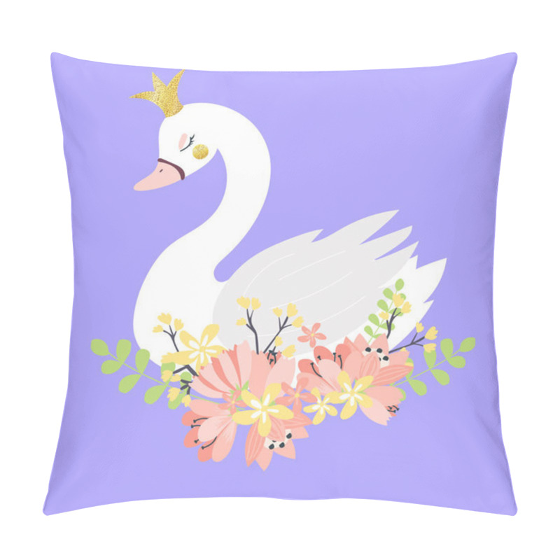 Personality  Vector Art, White Cartoon Swan With Crown  Pillow Covers