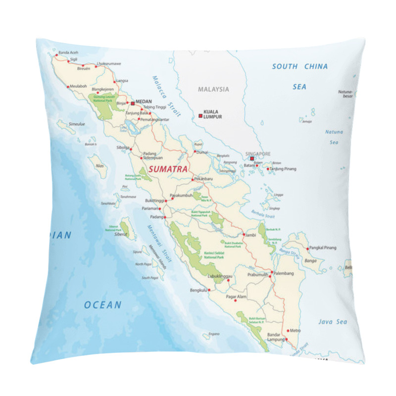 Personality  Road Map Of The Indonesian Island Sumatra Pillow Covers