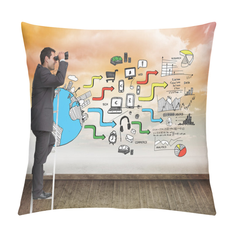 Personality  Businessman Standing On Ladder Pillow Covers