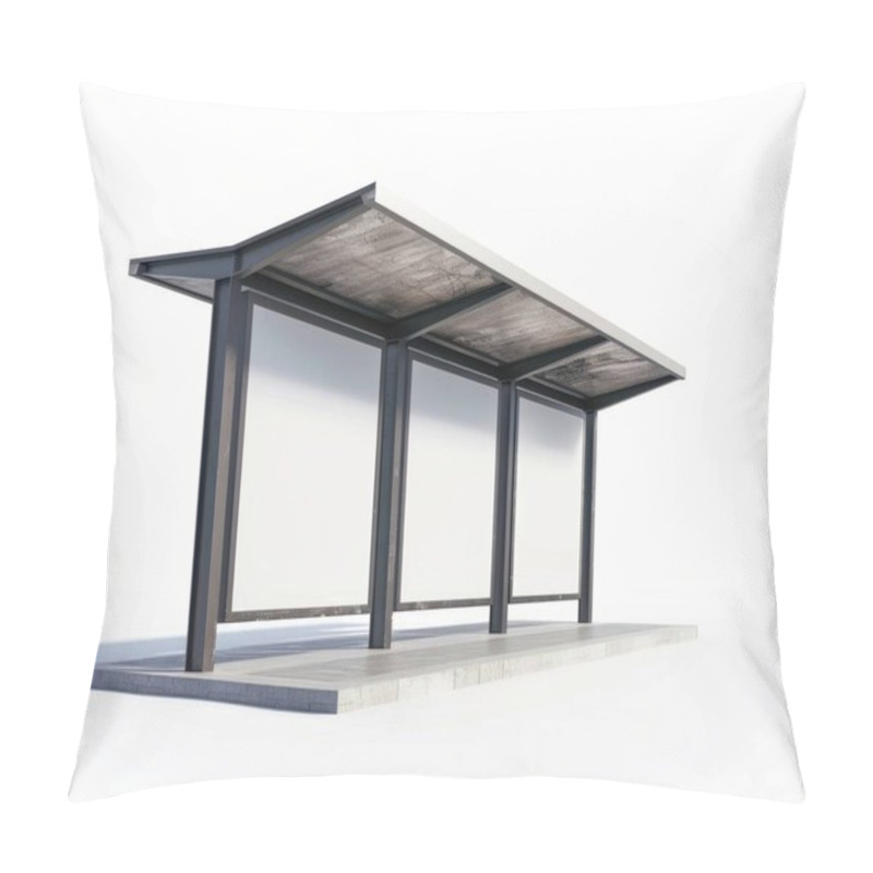 Personality  A Modern Bus Shelter Featuring A Sleek, Minimalistic Design With A Gray Concrete Base And Metal Frame. Pillow Covers