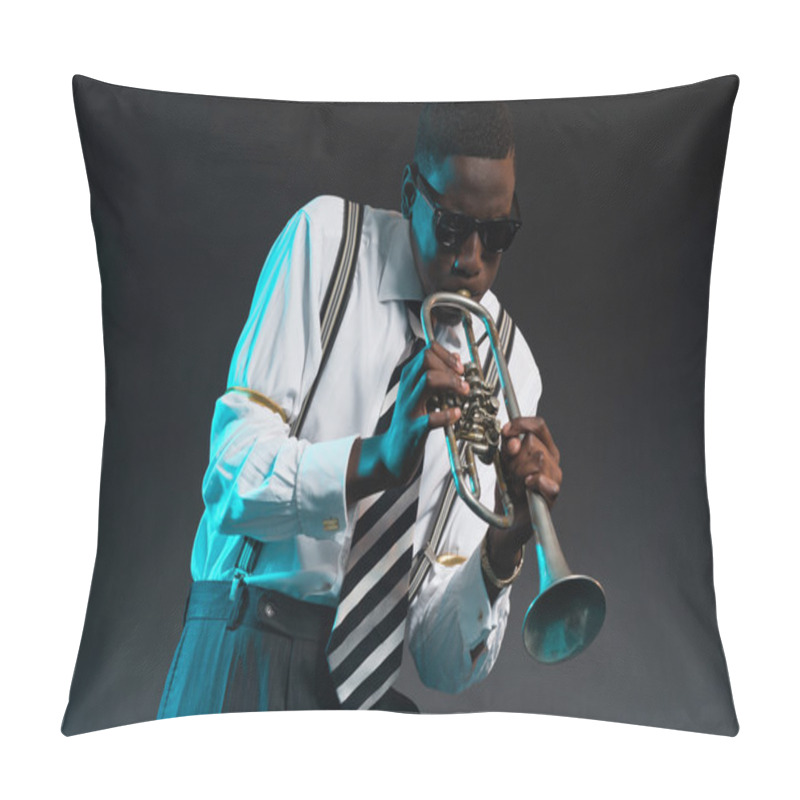 Personality  Retro African American Jazz Musician Playing On His Trumpet. Wea Pillow Covers