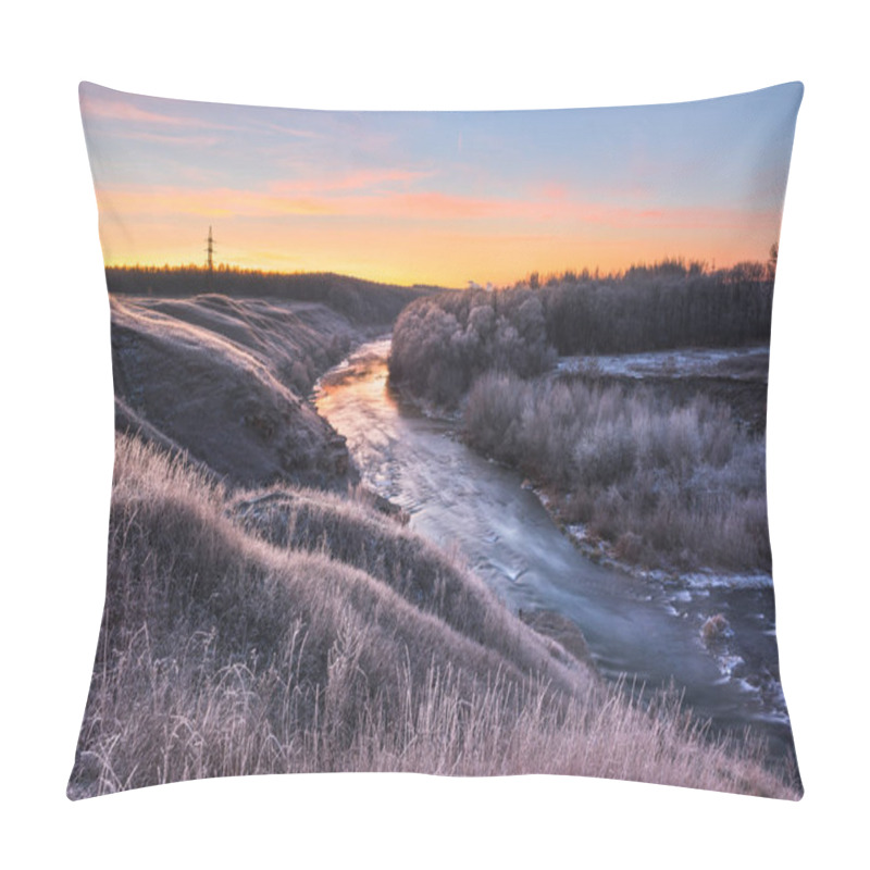 Personality  Morning Frost On Grass.Morning Freshness In The Cold.Bubbling River.Hoarfrost On The Hills.Frost On The Trees.Thresholds On The River.Juicy Dawn Colors.autumn Frost.Ice On The River.Morning Awakening.Walk On A Frosty Morning In Nature.nature. Pillow Covers