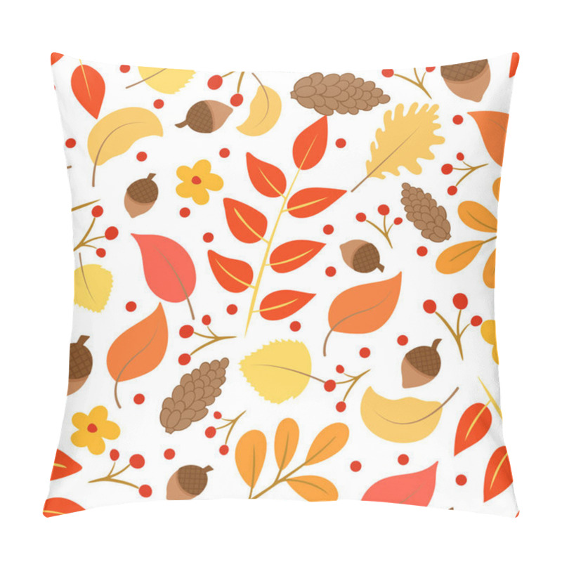 Personality  Seamless Pattern With Autumn Leaves, Pine Cones And Acorns Vector Illustration. Template For Autumn Postcards, Packaging And Banner. Falling Leaves Background. Pillow Covers