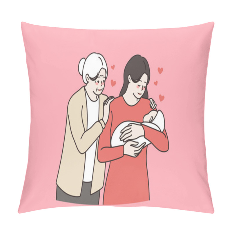 Personality  Happy Three Generations Of Women On One Picture  Pillow Covers