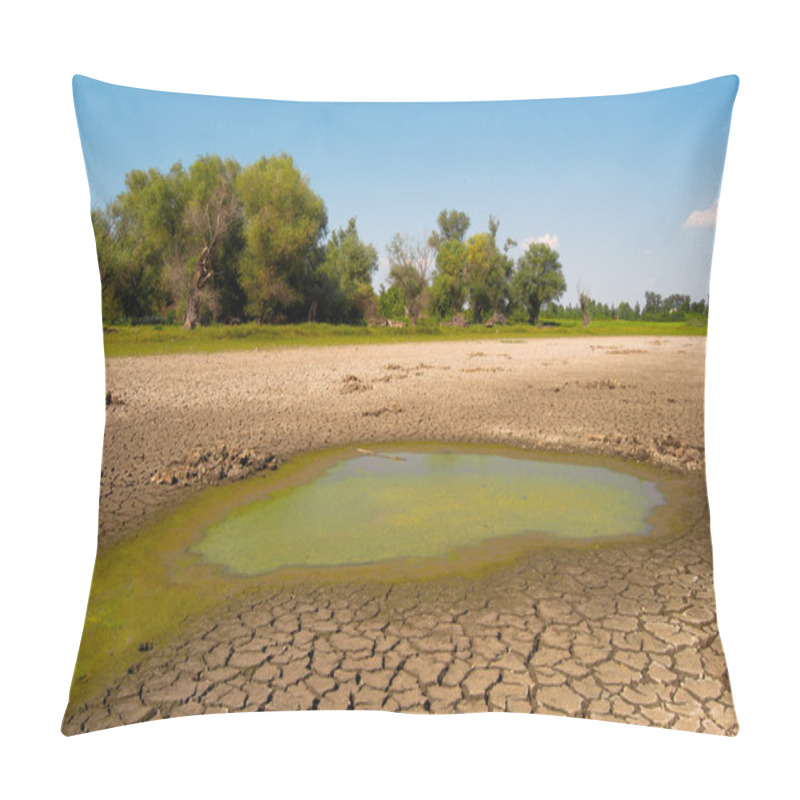 Personality  Polluted Water And Cracked Soil Of Dried Out Lake During Drought Pillow Covers