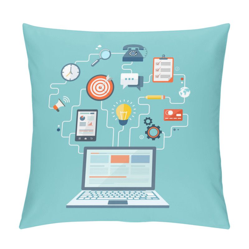 Personality  SEO Technology Flat Illustration Pillow Covers