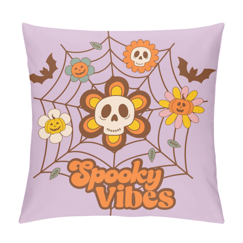 Personality  Halloween Poster With Spiderweb, Skull, Flowers Pillow Covers