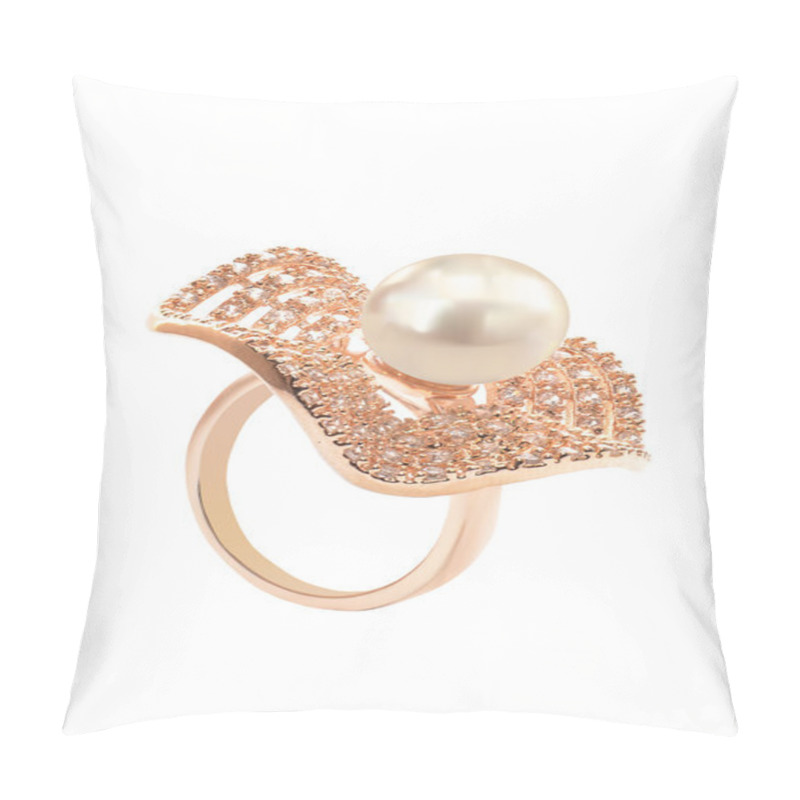 Personality  Gold Ring With Pearls On A White Background Pillow Covers