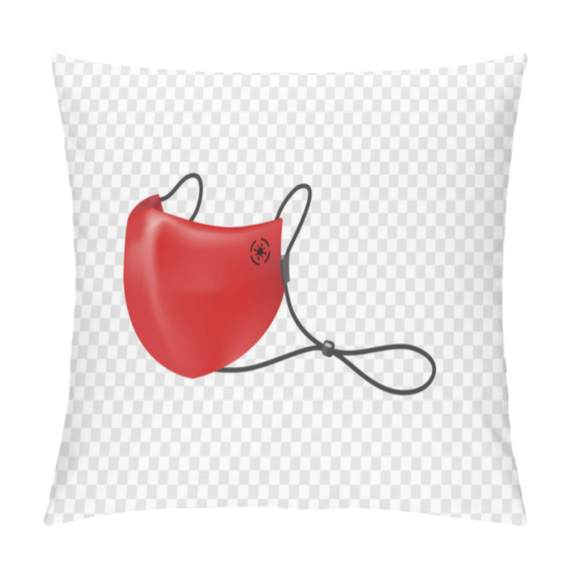 Personality  Red Cotton Face Mask With Long Strap And Virus Logo To Protect Corona Virus Covid19 Vector Isolated On Transparency Background Pillow Covers