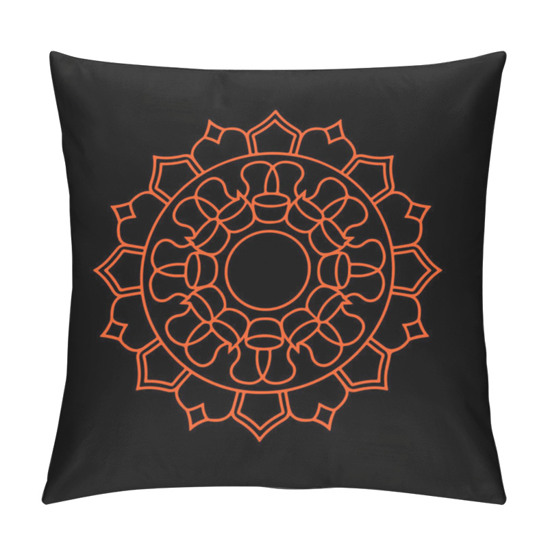 Personality  An Intricate Orange Mandala Design On A Black Background Featuring A Circular Geometry With Floral And Abstract Elements. This Pattern Conveys Spirituality And Artistic Creativity Suitable For Design And Decoration Purposes. Pillow Covers