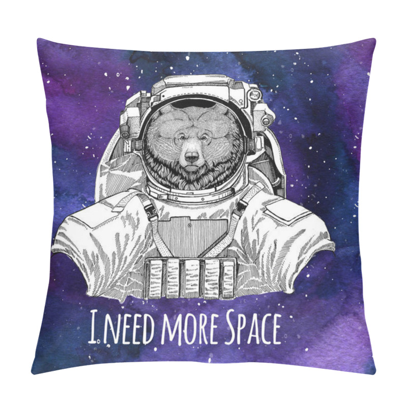 Personality  Animal Astronaut Grizzly Bear Big Wild Bear Wearing Space Suit Galaxy Space Background With Stars And Nebula Watercolor Galaxy Background Pillow Covers