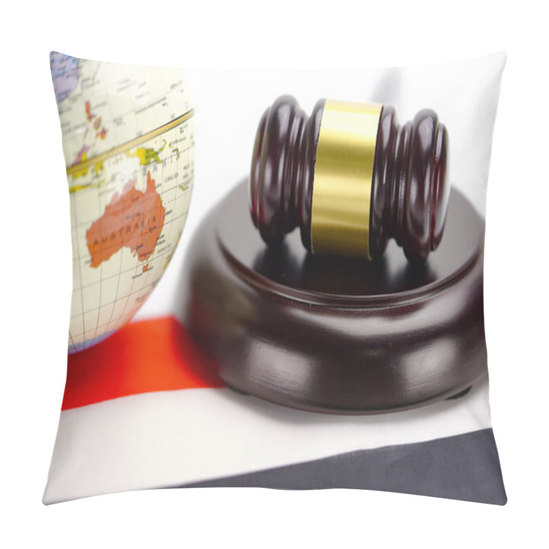 Personality  Judge Hammer On Wold Globe Map. Law And Justice Court Concept.  Pillow Covers