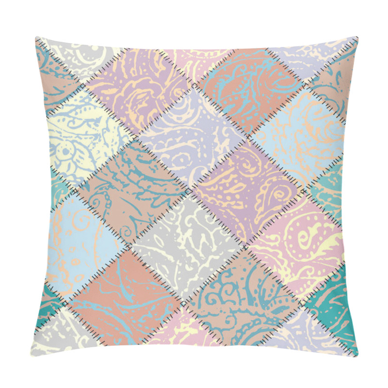 Personality  Grunge Paisley Pattern In Collage Patchwork Style. Pillow Covers