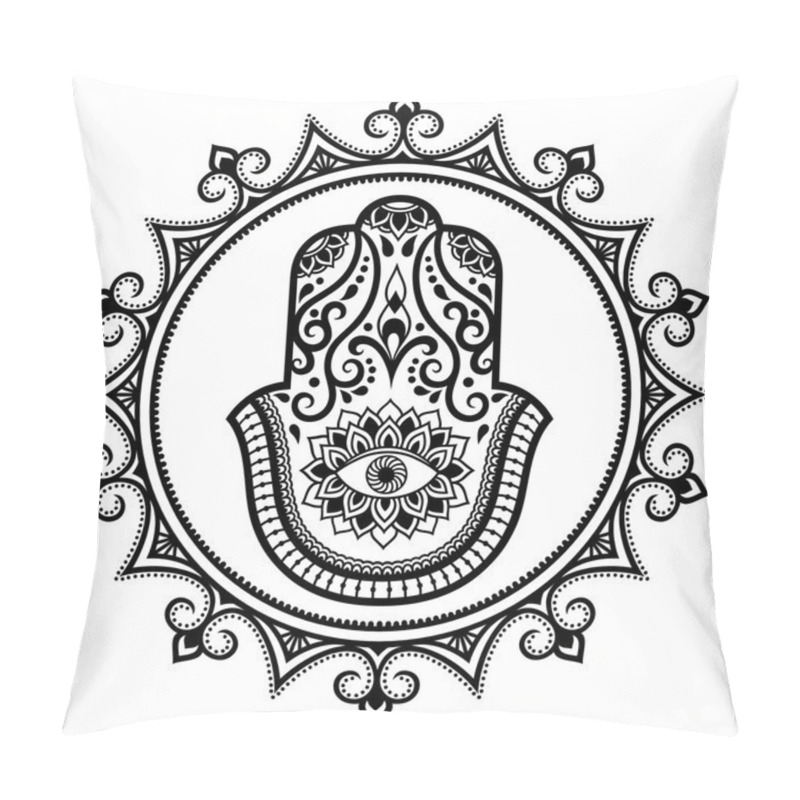 Personality  Hamsa Hand Drawn Symbol In Mandala. Mehndi Style.Decorative Pattern In Oriental Style. For Henna Tattoos, And Decorative Design Documents And Premises. Pillow Covers