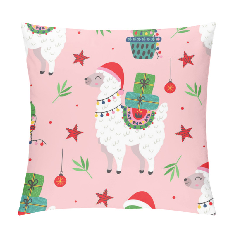 Personality  Seamless Pattern With Christmas Llama And Cactus Pillow Covers