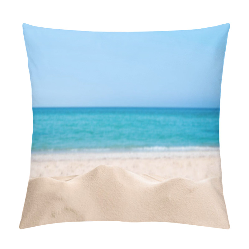 Personality  Beautiful Sandy Beach Near Sea Under Blue Sky Pillow Covers