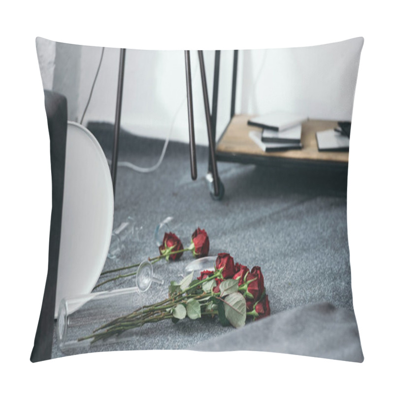 Personality  Flowers And Broken Vase On Floor In Robbed Apartment  Pillow Covers