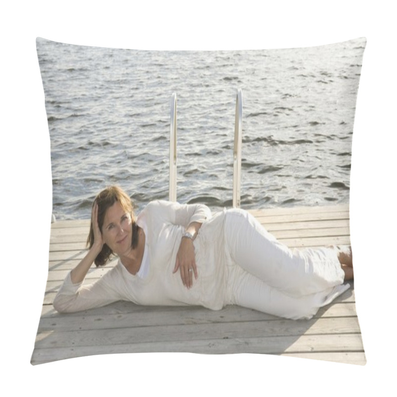 Personality  Woman Relaxing On Dock Pillow Covers