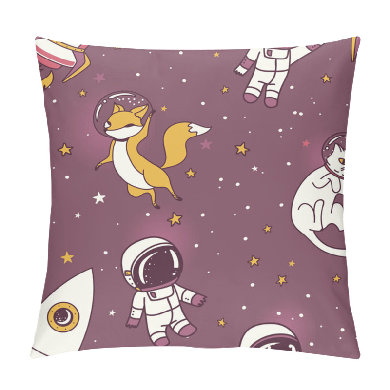 Personality  Cute Doodle Boys, Rockets, Foxes And Cats Floating In Space Pillow Covers