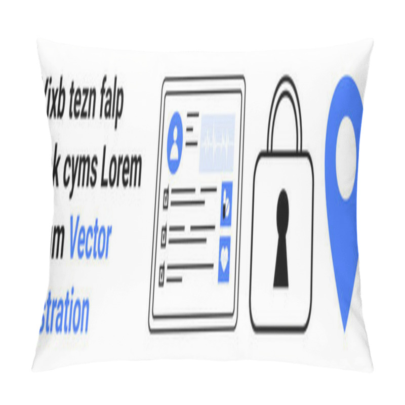 Personality  User Profile Interface With Profile Picture And Details, Black Lock Symbol, Blue Location Pin Marker. Ideal For Digital Security, Web Navigation, User Profiles, Online Privacy, Secure Data, Map Pillow Covers