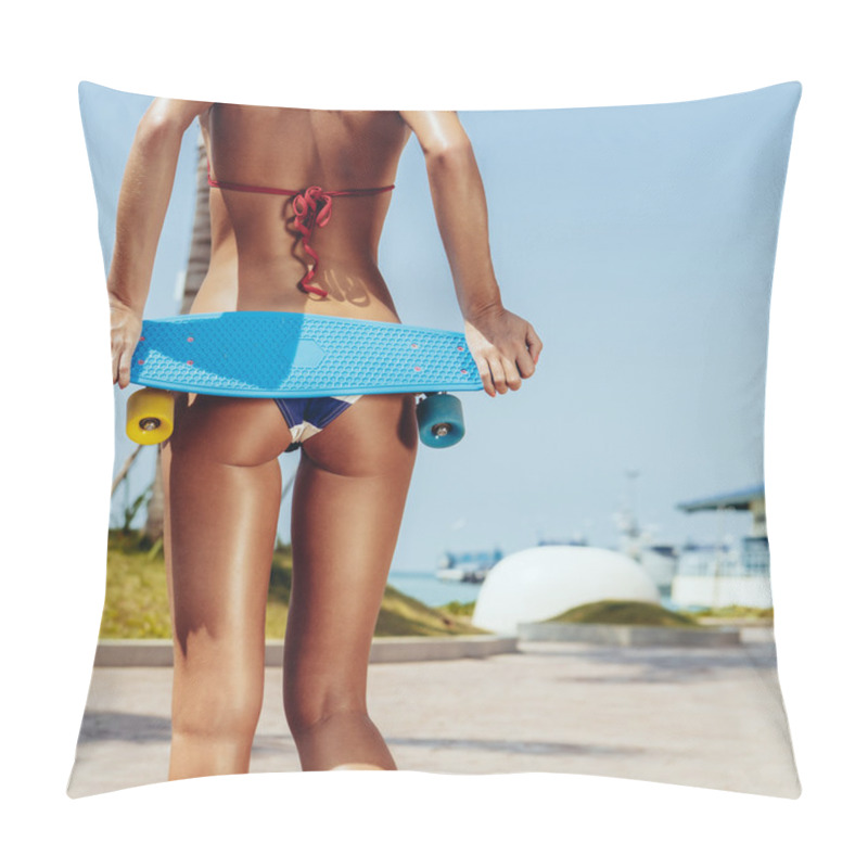 Personality  Woman In Bikini With Skateboard Pillow Covers