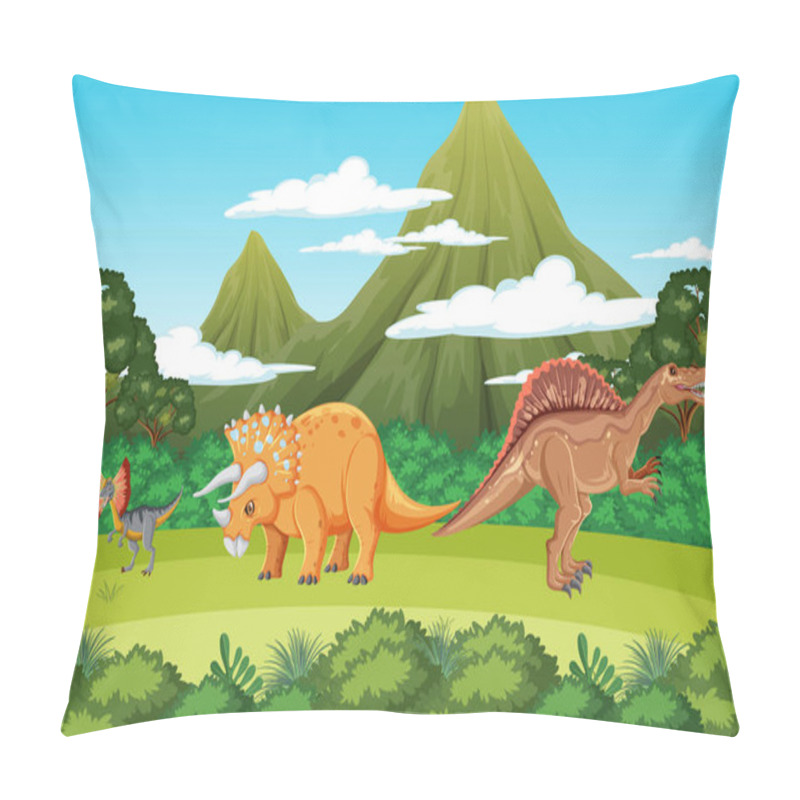 Personality  Scene With Dinosaurs In The Forest Illustration Pillow Covers