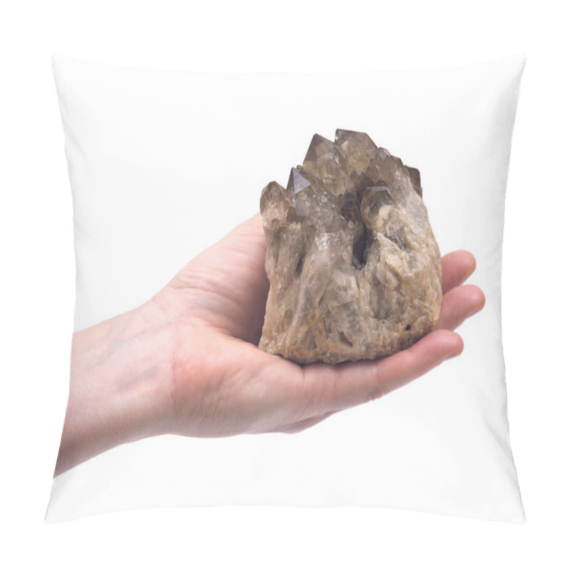 Personality  Smokey Ciitrine Cluster In Woman's Hand Pillow Covers