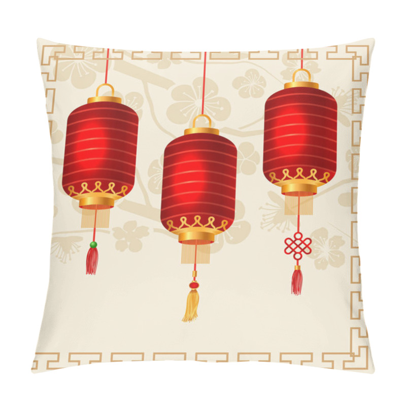 Personality  Background In Oriental Style With Chinese Lanterns Pillow Covers