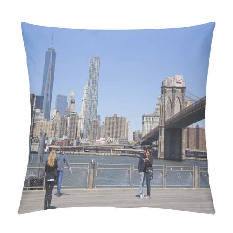 Personality  Tourists Taking Pictures In The Front Of Brooklyn Bridge Pillow Covers