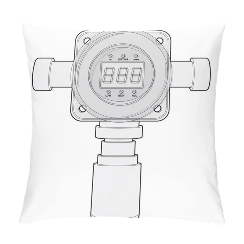 Personality  Vector Gas Detector. Outlined Gas Meter With Digital LCD Display. Pillow Covers