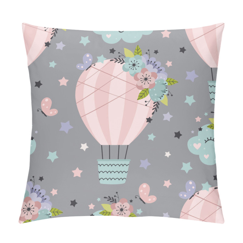 Personality  Seamless Pattern With Hot Air Balloon, Cloud And Flowers -  Vector Illustration, Eps Pillow Covers