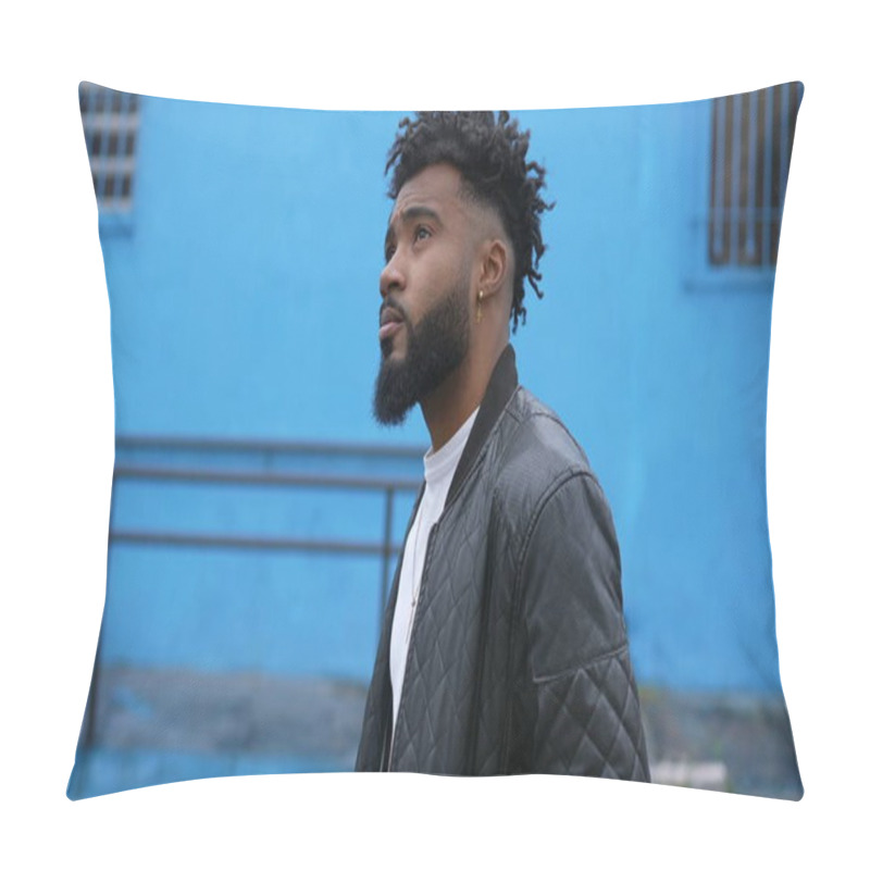 Personality  Thoughtful Man Walking Outside In Urban Street In Contemplation Pillow Covers