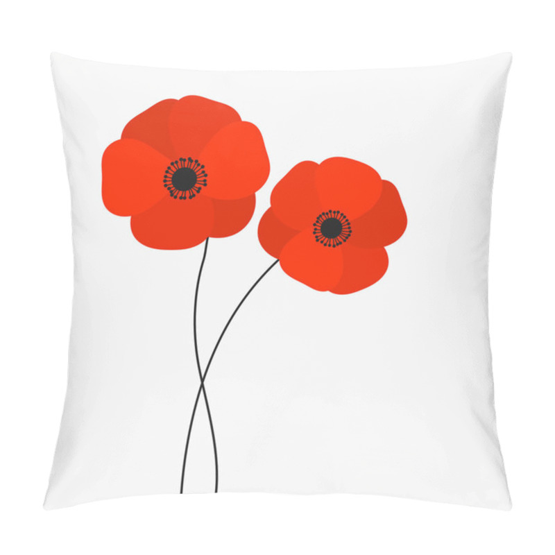 Personality  Two Red Poppies Flowers Growing Isolated On White Background. Pillow Covers